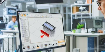 Een ingenieur die aan een 3d model werkt